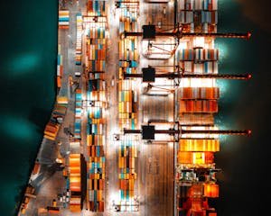 Aerial view of shipping port containers